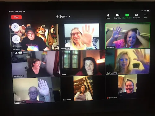 A grid of storytellers on a Zoom show in 2020